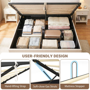 Queen Size Lift-up Storage Bed Modern Linen Upholstered Platform Bed-Beige view 8