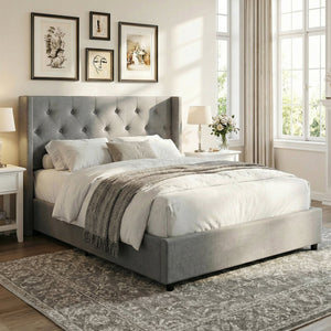 Queen Size Lift-up Storage Bed Modern Linen Upholstered Platform Bed-Gray view 3