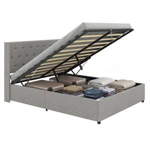 Queen Size Lift-up Storage Bed Modern Linen Upholstered Platform Bed-Gray view 4