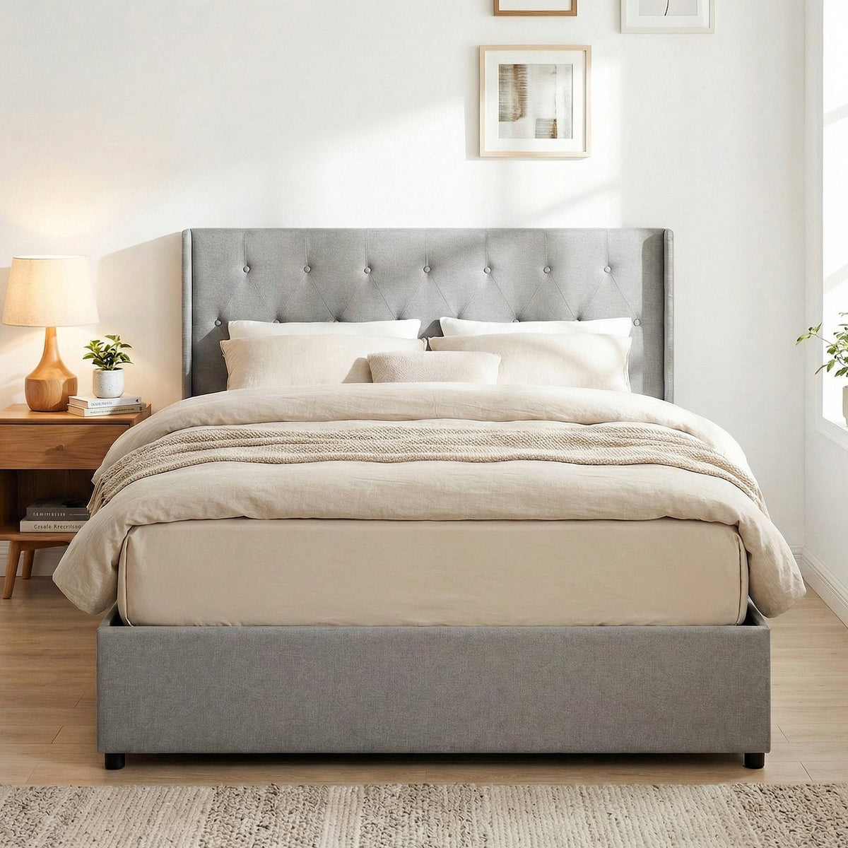 Queen Size Lift-up Storage Bed Modern Linen Upholstered Platform Bed-Gray view 6