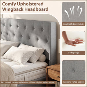 Queen Size Lift-up Storage Bed Modern Linen Upholstered Platform Bed-Gray view 7