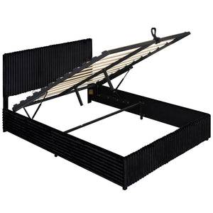 Queen Size Lift-up Storage Bed with Wooden Slat Support-Black