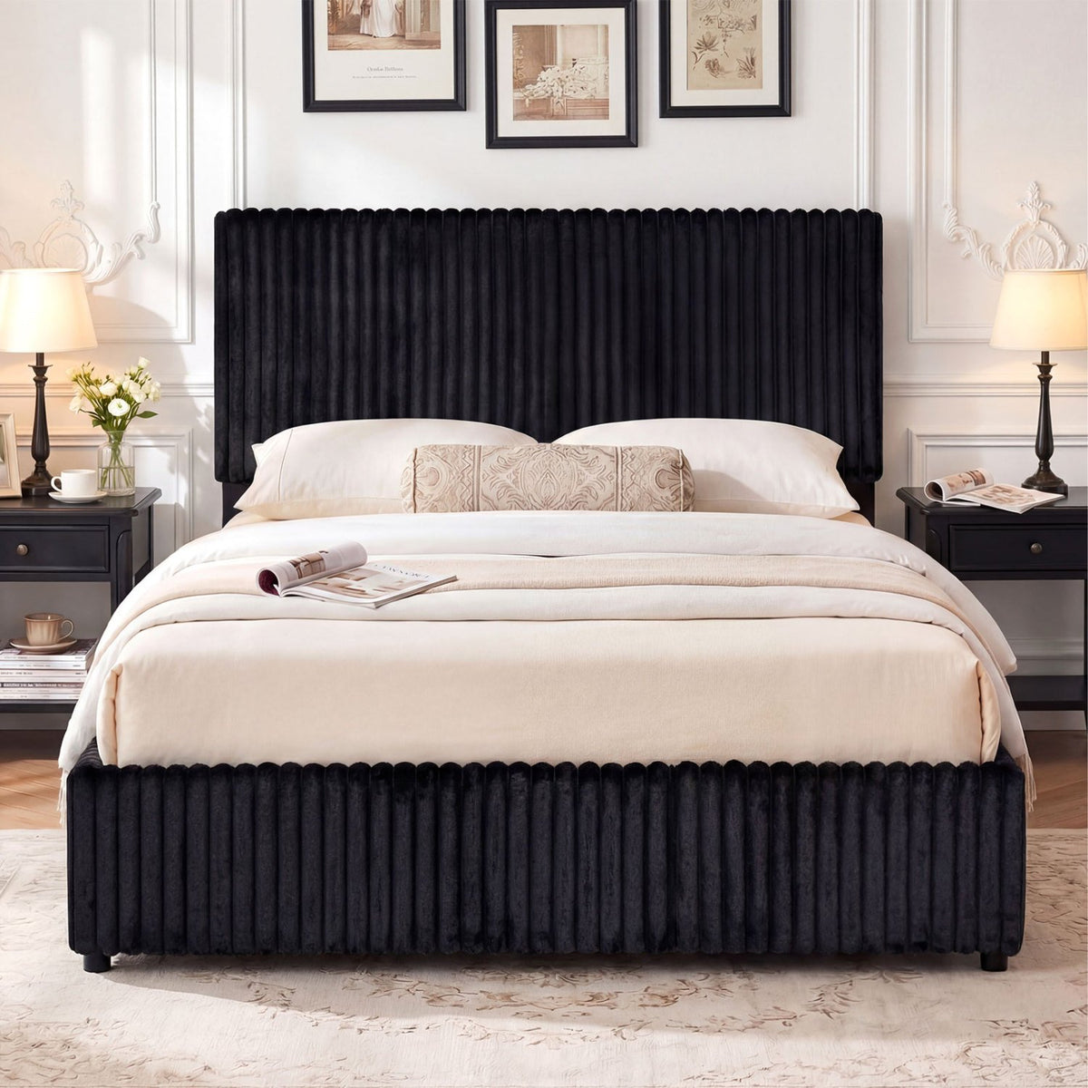 Queen Size Lift-up Storage Bed with Wooden Slat Support-Black view 3