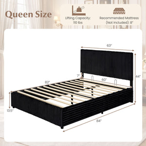 Queen Size Lift-up Storage Bed with Wooden Slat Support-Black view 4