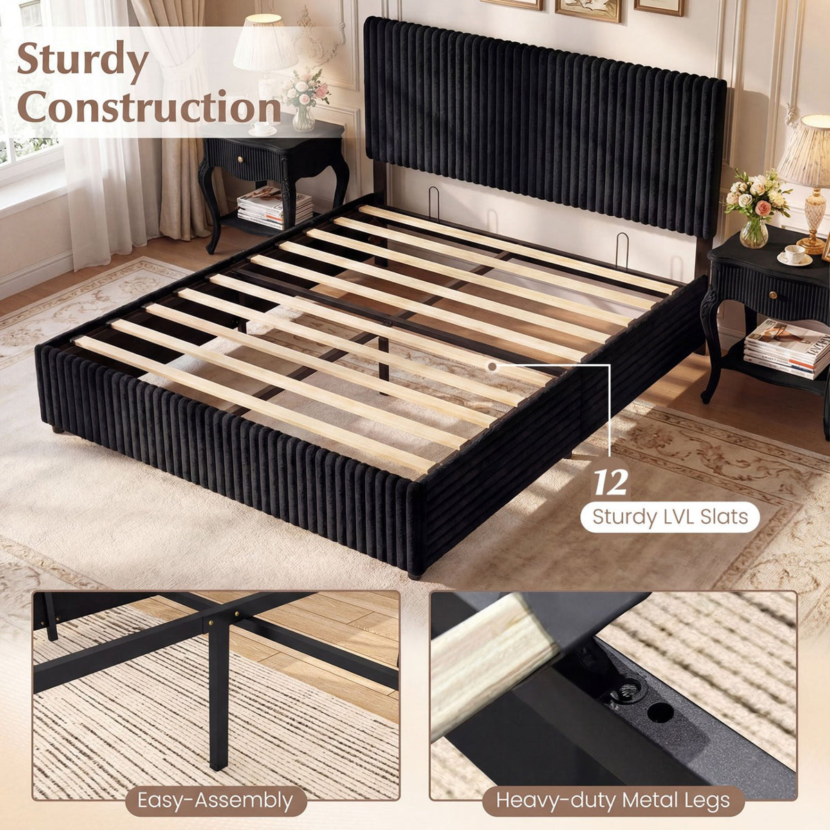Queen Size Lift-up Storage Bed with Wooden Slat Support-Black view 8