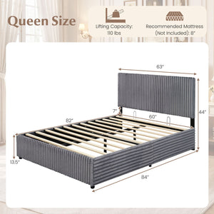 Queen Size Lift-up Storage Bed with Wooden Slat Support-Gray view 4