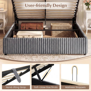 Queen Size Lift-up Storage Bed with Wooden Slat Support-Gray view 7