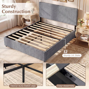 Queen Size Lift-up Storage Bed with Wooden Slat Support-Gray view 8