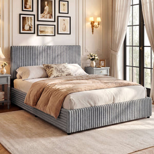 Queen Size Lift-up Storage Bed with Wooden Slat Support-Gray view 9