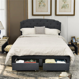 Queen Size Platform Bed Frame with Adjustable Headboard and 4 Storage Drawers view 7