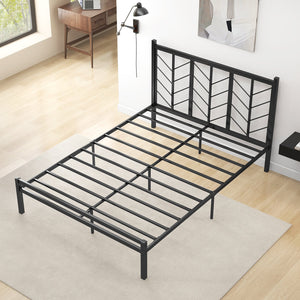 Queen Size Platform Bed with Headboard and Metal Frame-Queen Size view 2