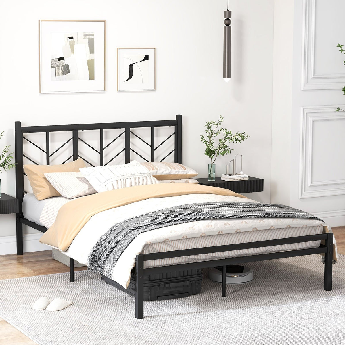 Queen Size Platform Bed with Headboard and Metal Frame-Queen Size view 3