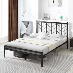 Queen Size Platform Bed with Headboard and Metal Frame-Queen Size view 6