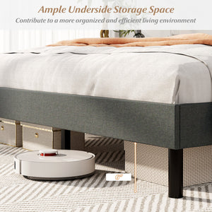 Queen Size Upholstered Bed Frame with Button Tufted Wingback Headboard and Wooden Slats Support Mattress Foundation-Gray view 8