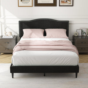 Queen Size Upholstered Bed Frame with Nailhead Trim Headboard-Queen Size view 3