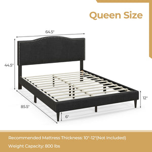 Queen Size Upholstered Bed Frame with Nailhead Trim Headboard-Queen Size view 4