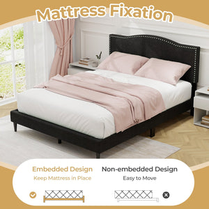 Queen Size Upholstered Bed Frame with Nailhead Trim Headboard-Queen Size view 7
