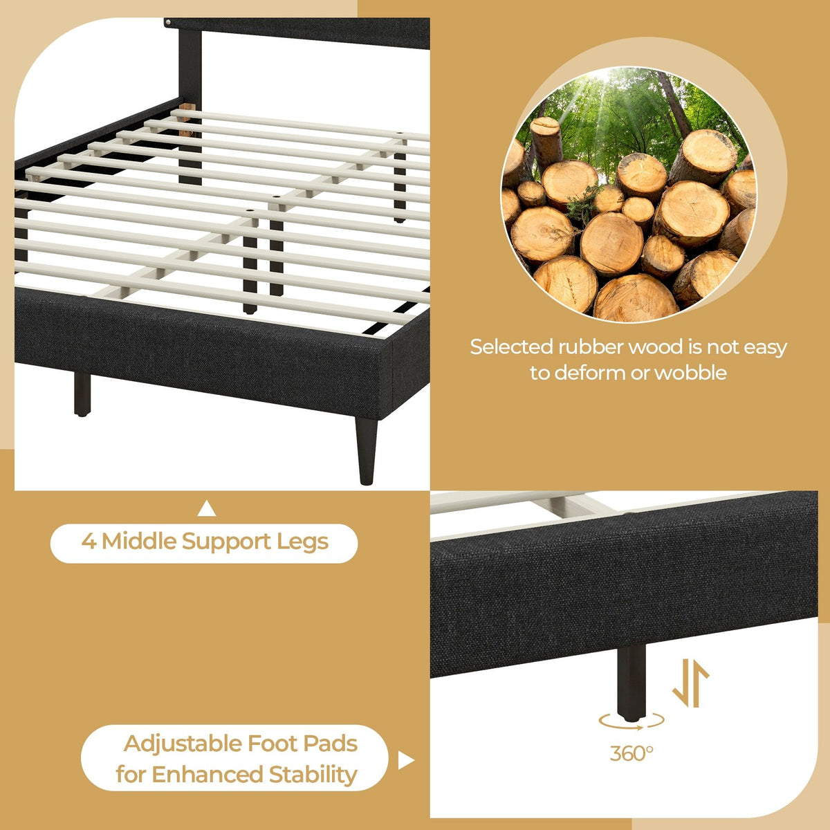 Queen Size Upholstered Bed Frame with Nailhead Trim Headboard-Queen Size view 9