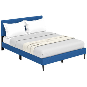 Queen Size Upholstered Platform Bed with Button Tufted Headboard-Blue view 4