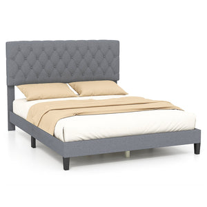 Queen Size Upholstered Platform Bed with Button Tufted Headboard-Queen & Gray view 4