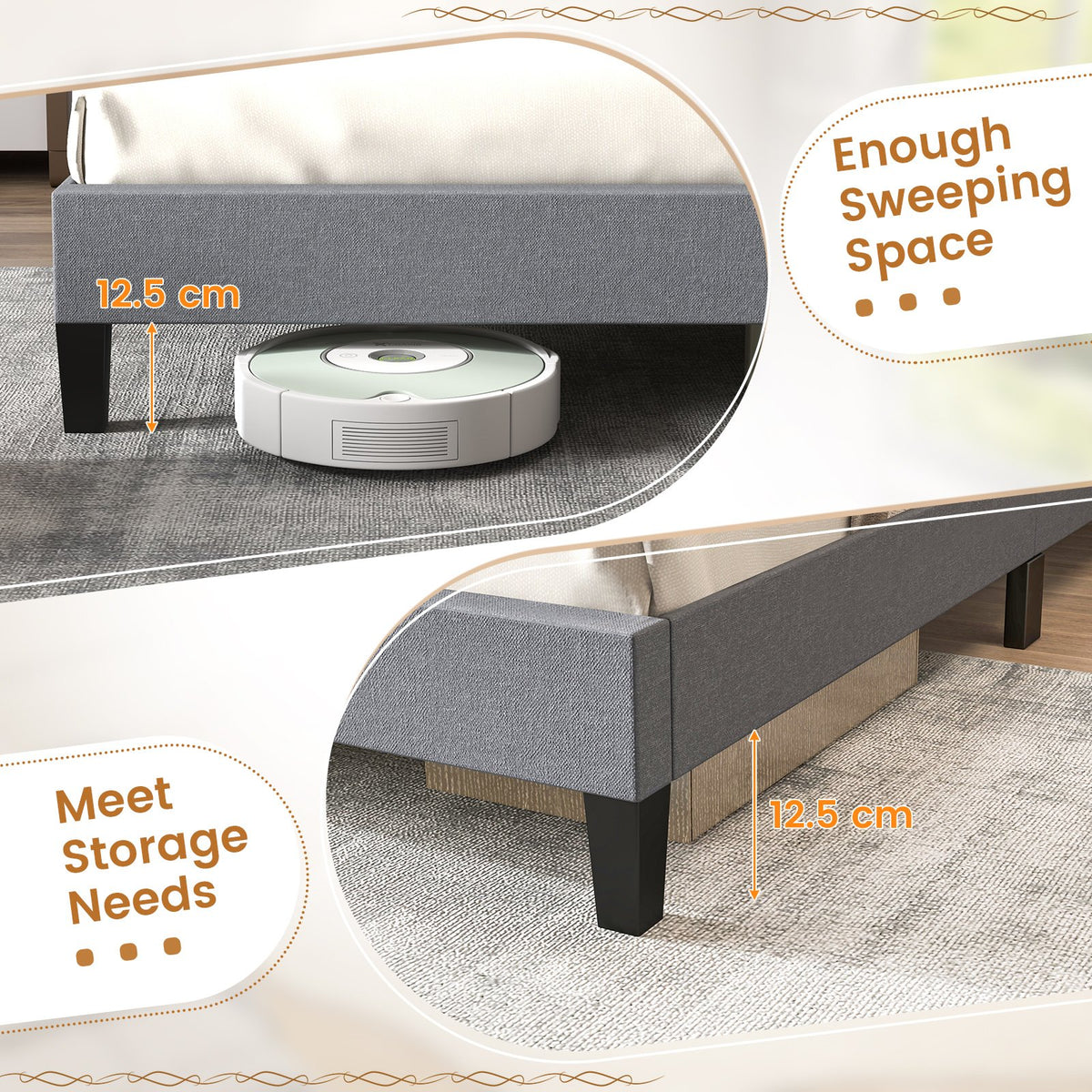 Queen Size Upholstered Platform Bed with Button Tufted Headboard-Queen & Gray view 9