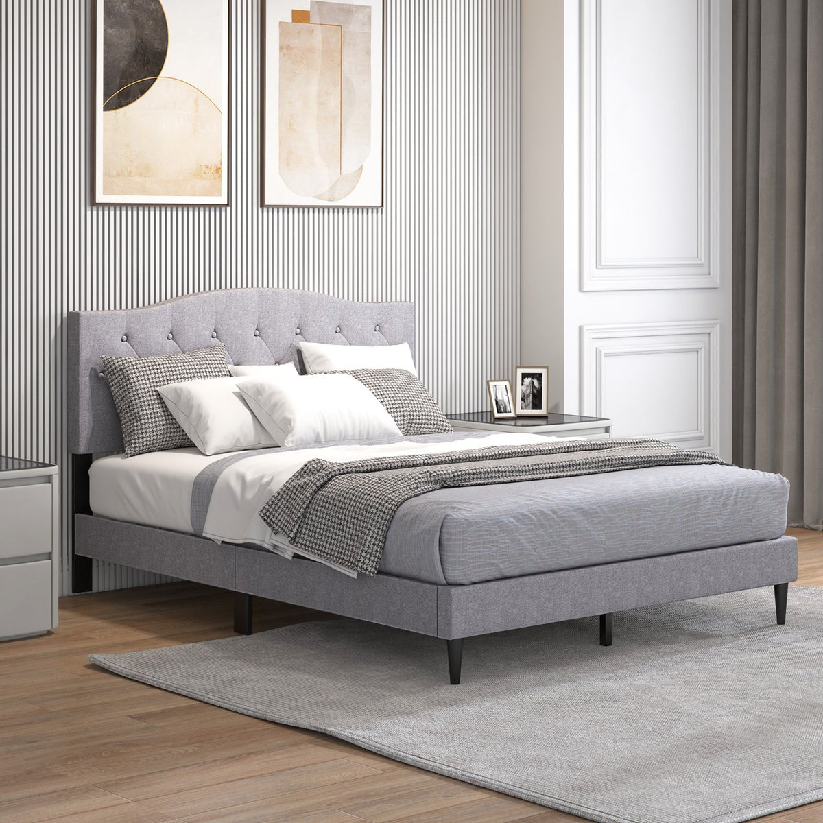 Queen Size Upholstered Platform Bed with Button Tufted Headboard-Queen Size view 2