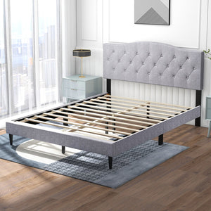 Queen Size Upholstered Platform Bed with Button Tufted Headboard-Queen Size view 9