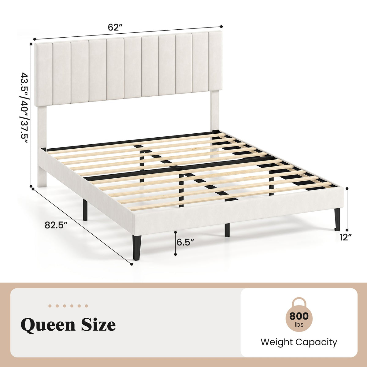 Queen Size Velvet Upholstered Platform Bed Frame view 5