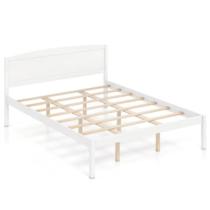Queen Size Wooden Platform Bed Frame with Curved Headboard-White
