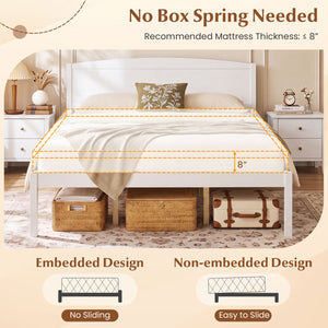 Queen Size Wooden Platform Bed Frame with Curved Headboard-White view 8