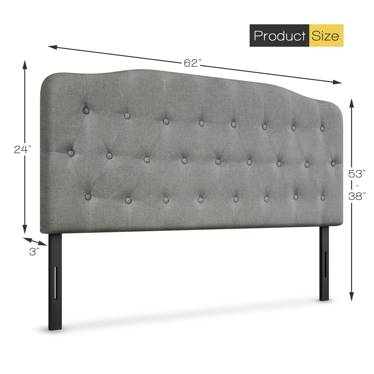 Queen Upholstered Headboard with Adjustable Heights-Light Gray view 4