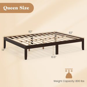 Queen Size Wood Bed Frame with Wooden Slats Support and Rubber Wood Legs-Espresso view 4