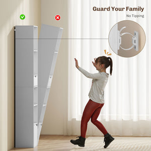 6-Tier Bookcase, Tall Narrow Bookshelf with Drawer and Door, White
