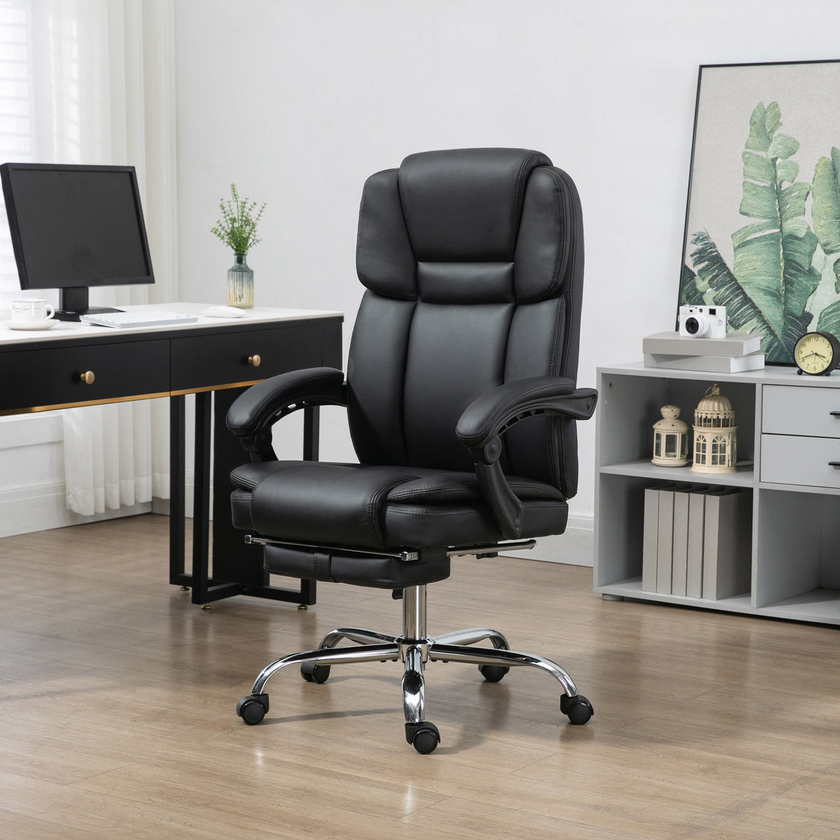 Massage Office Chair, Reclining Executive Office Chair with 6-Point Vibration, Footrest and High Back, Black – view 7