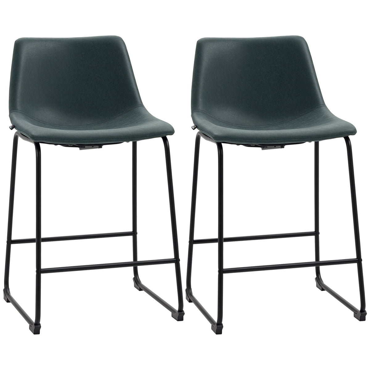 Counter Height Bar Stools Set of 2, Vintage PU Leather Bar Chairs, Kitchen Stool with Footrest for Home Bar Green