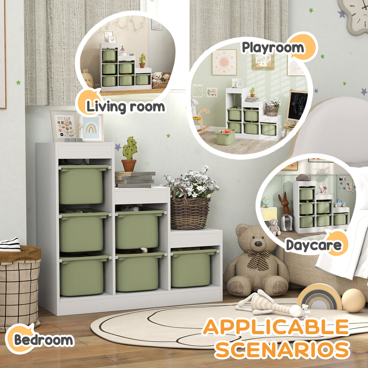Qaba 3 Layers Toy Storage Organizer Kids Bookshelf Children Toy Storage w/ 6 Plastic Bins