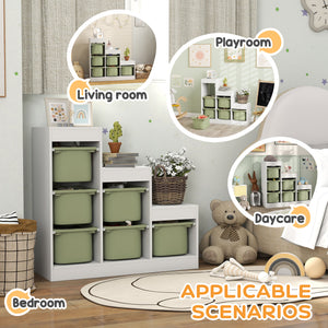 Qaba 3 Layers Toy Storage Organizer Kids Bookshelf Children Toy Storage w/ 6 Plastic Bins