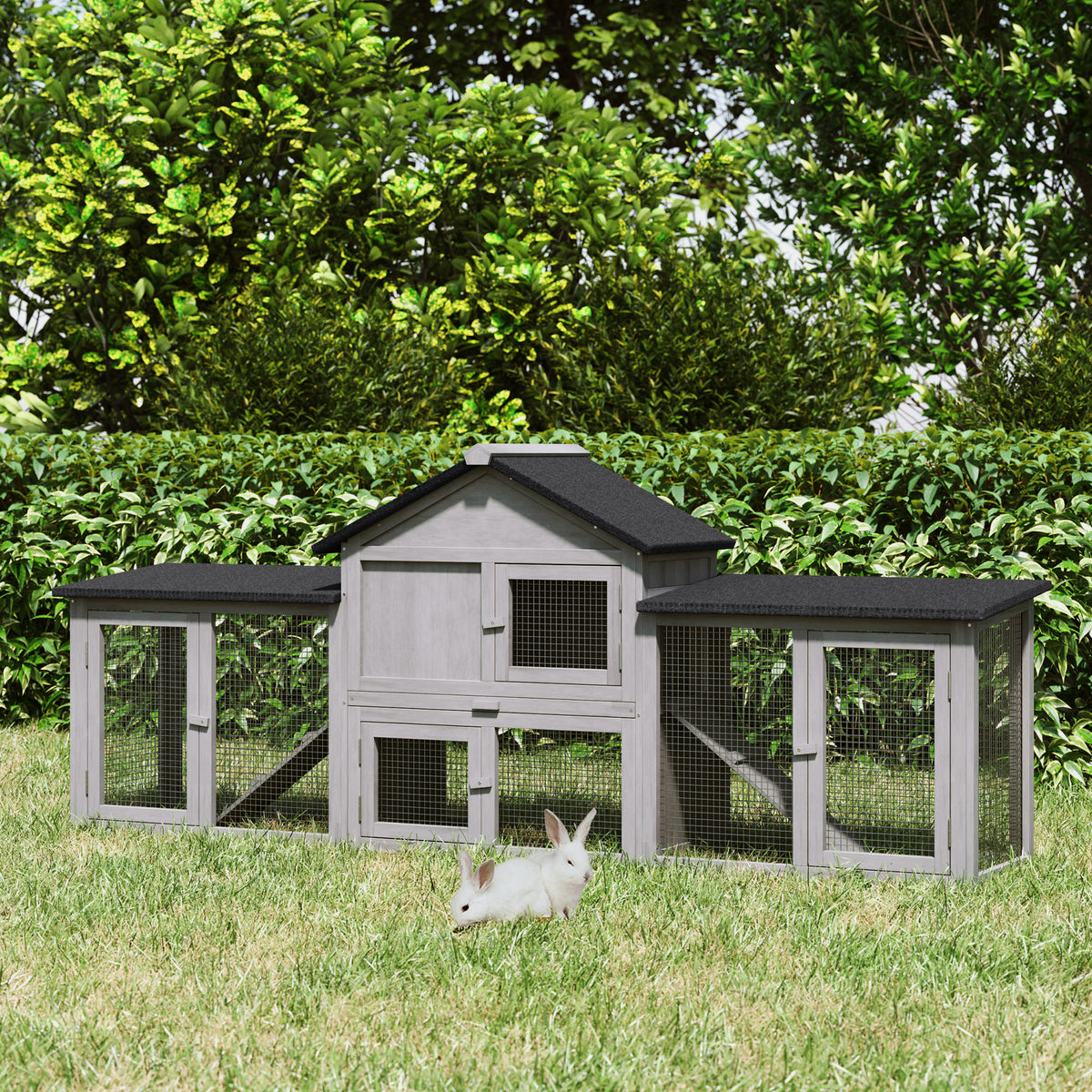 Large Rabbit Hutch Wood Bunny Cage Outdoor Guinea Pig House with Double Runs Slide Out Tray Ramps – view 14