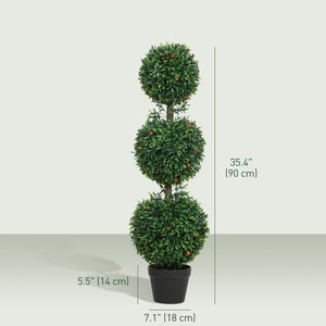 3FT Artificial Boxwood Topiary Tree Set of 2, Faux Two Ball Topiary Tree in Pot for Indoor Outdoor Decor – view 9