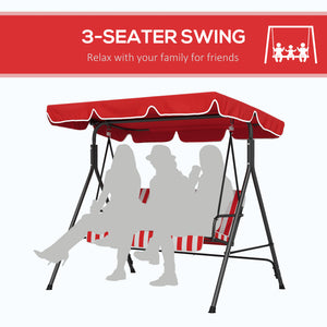 3-Seater Outdoor Porch Swing with Adjustable Canopy, Patio Swing Chair for Garden, Poolside, Backyard, Green and White