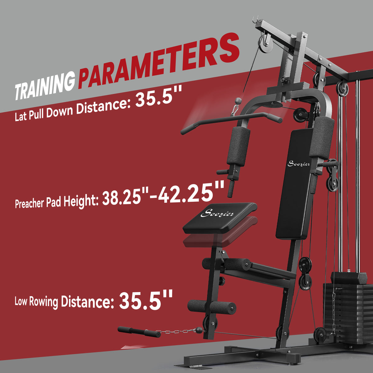 Soozier Home Gym Equipment Weight Training Machine, Multifunction Workout Machine with 143lbs Weight Stack for Full Body Workout and Strength Training
