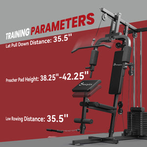 Soozier Home Gym Equipment Weight Training Machine, Multifunction Workout Machine with 143lbs Weight Stack for Full Body Workout and Strength Training