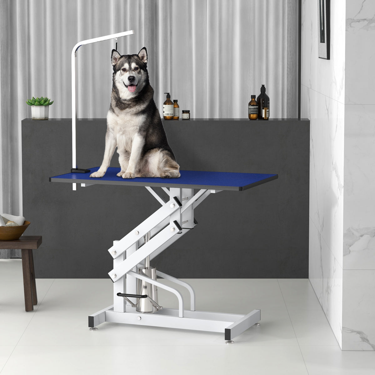Pet Grooming Table, Height Adjustable Dog Grooming Table with Arm, Noose and Non-Slip Grooming Table, Black