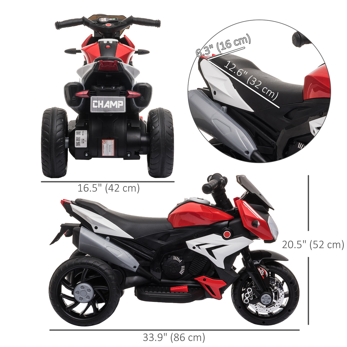 Qaba Kids Electric Motorcycle Ride-On Toy with 3 Wheels, Music, Horn, Lights