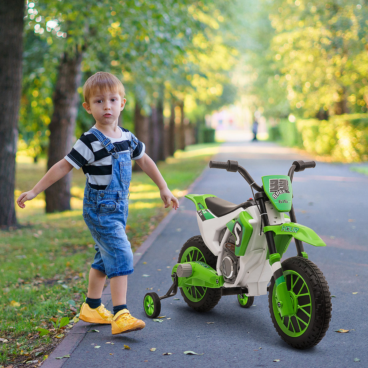 Aosom Kids Dirt Bike 12V Battery-Powered Ride-On Electric Motorcycle with Charging Battery, Training Wheels