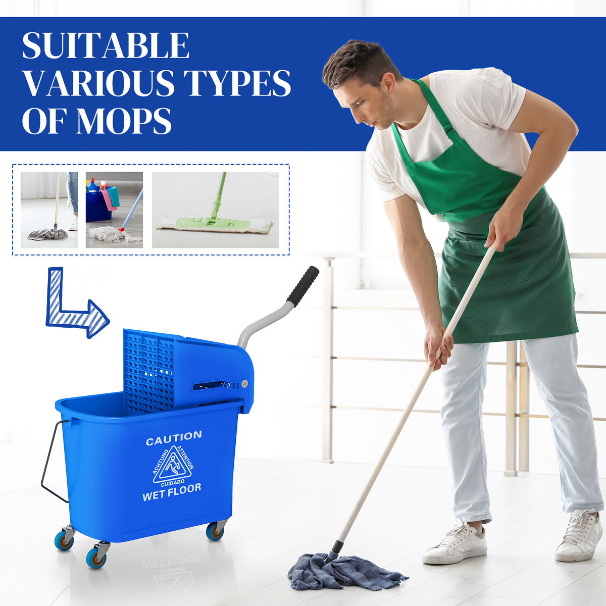 Compact Mop Bucket with Wringer, Mop Bucket on Wheels, 5 Gallon, Separate Dirty and Clean Water, Yellow – view 20