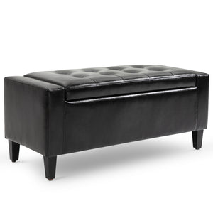 Storage Ottoman Bench, PU Leather Upholstered Bench with Tufted Design, Black