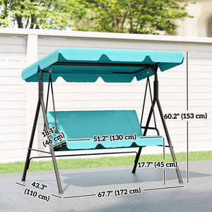 3-Seater Outdoor Porch Swing with Adjustable Canopy, Patio Swing Chair for Garden, Poolside, Backyard, Green and White