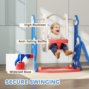 Qaba 4-in-1 Slide and Swing Set with Basketball Hoop, Climber, for Ages 1.5-4 Boys Girls Toddler, Rocket Themed, Dark Blue