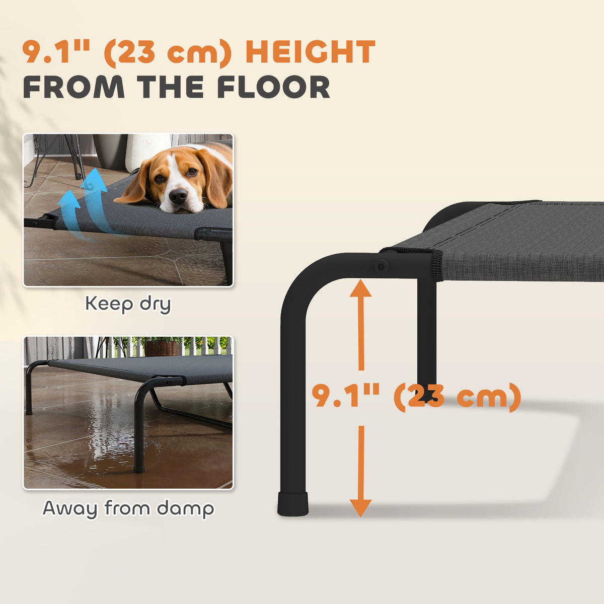Elevated Dog Bed, Outdoor Dog Cot, Raised Dog Bed for Large Dogs with Breathable Mesh, Beige – view 10